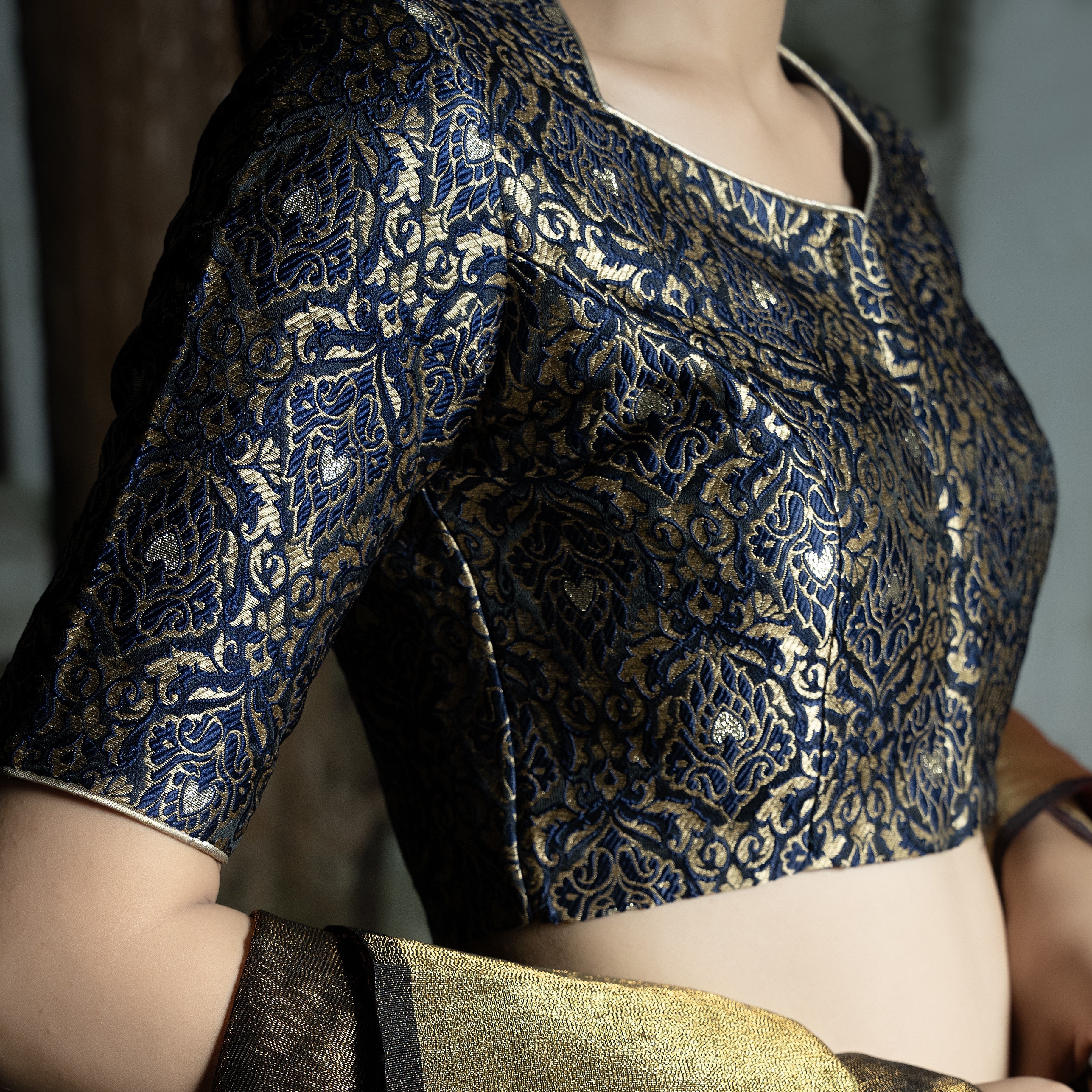 Navy Brocade Blouse