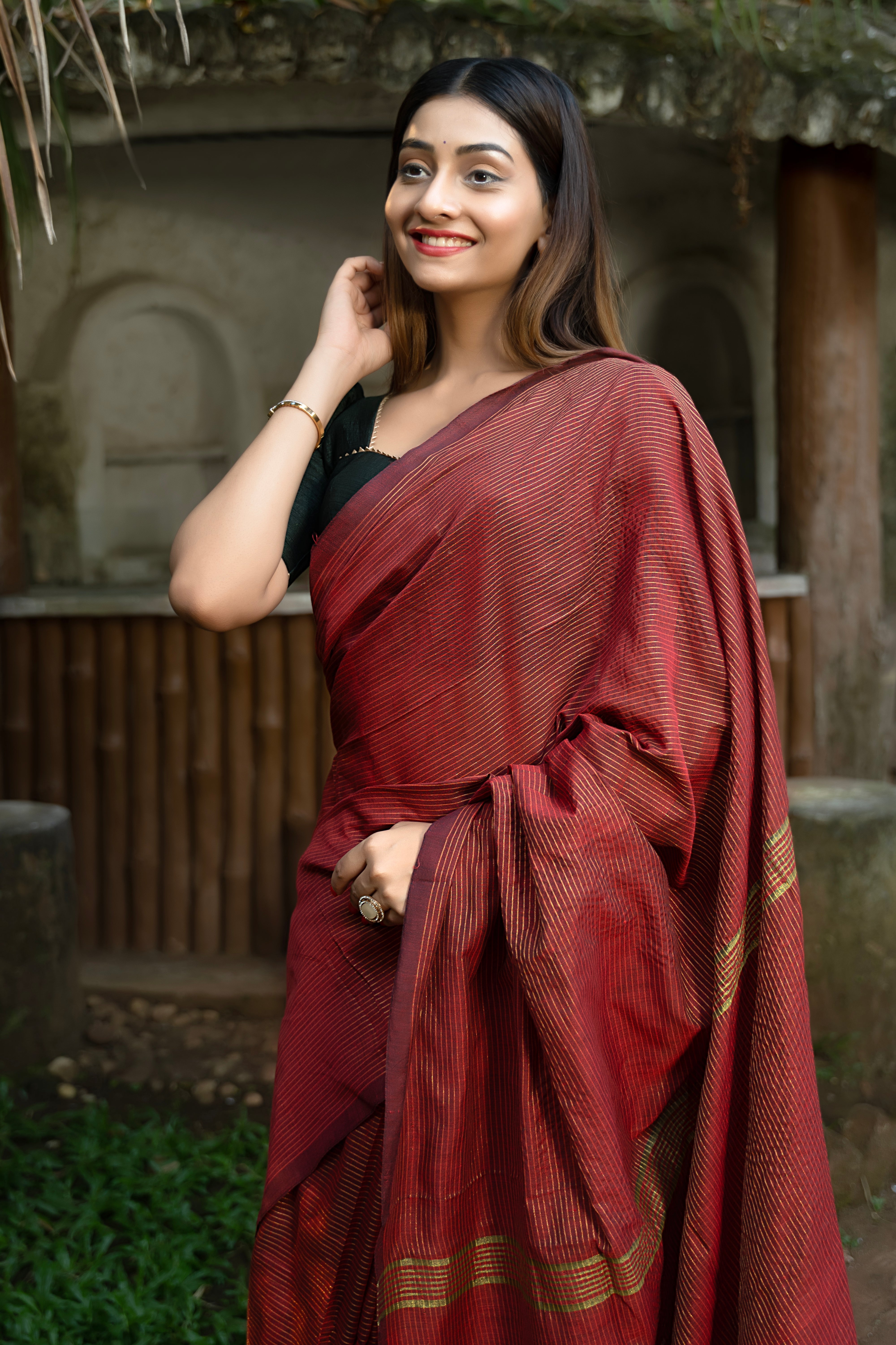 Crimson Stripes Saree
