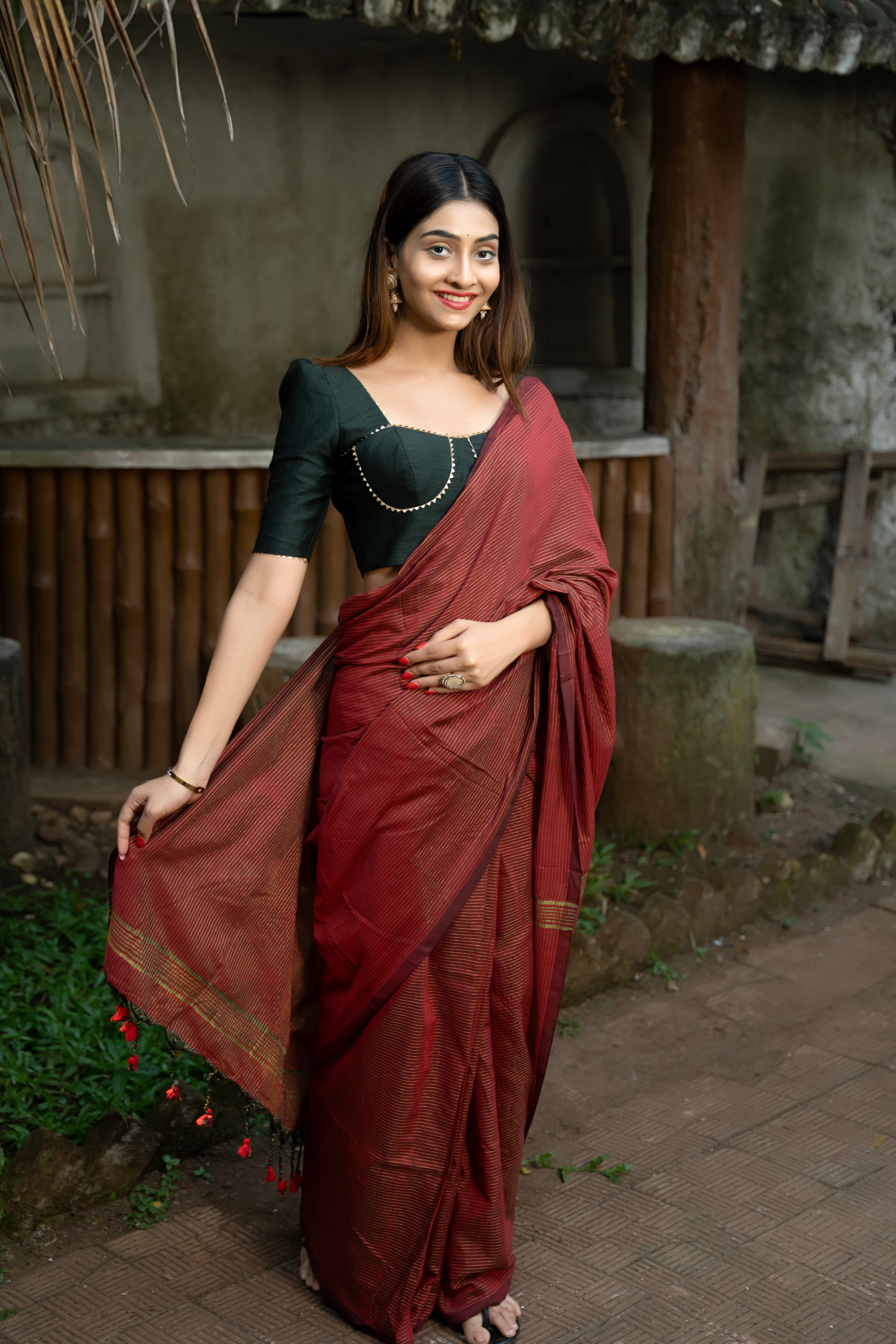 Crimson Stripes Saree