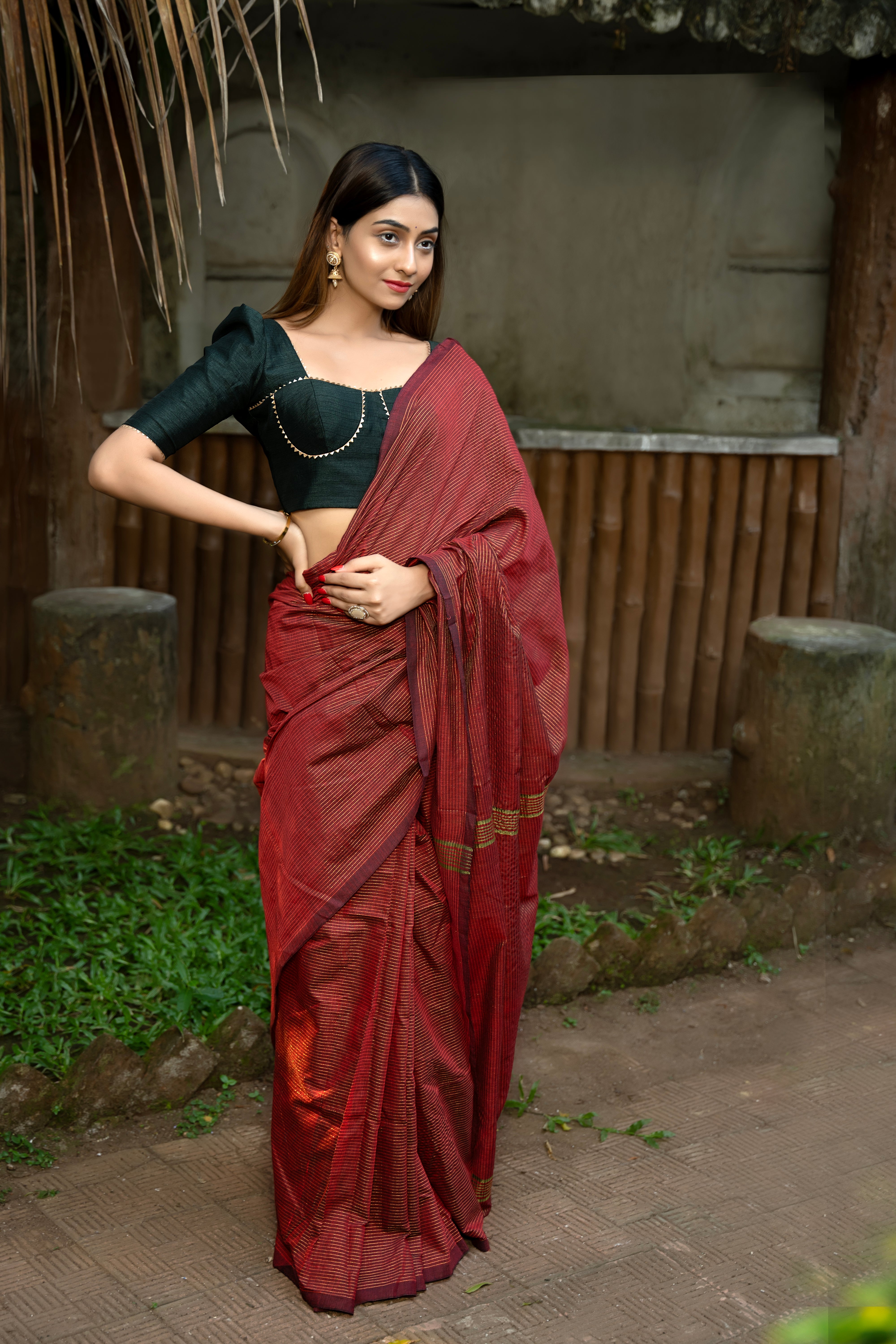 Crimson Stripes Saree