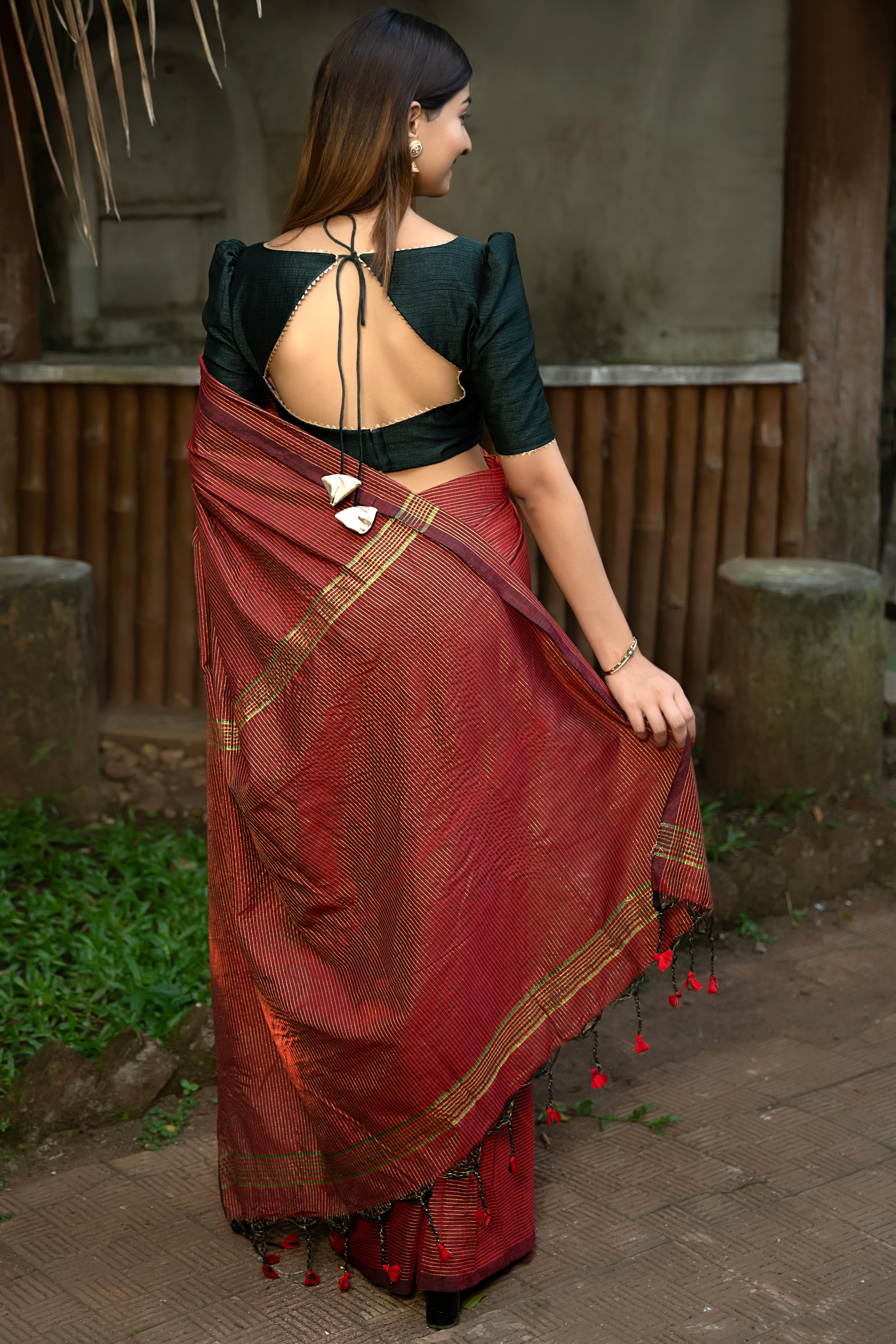 Crimson Stripes Saree
