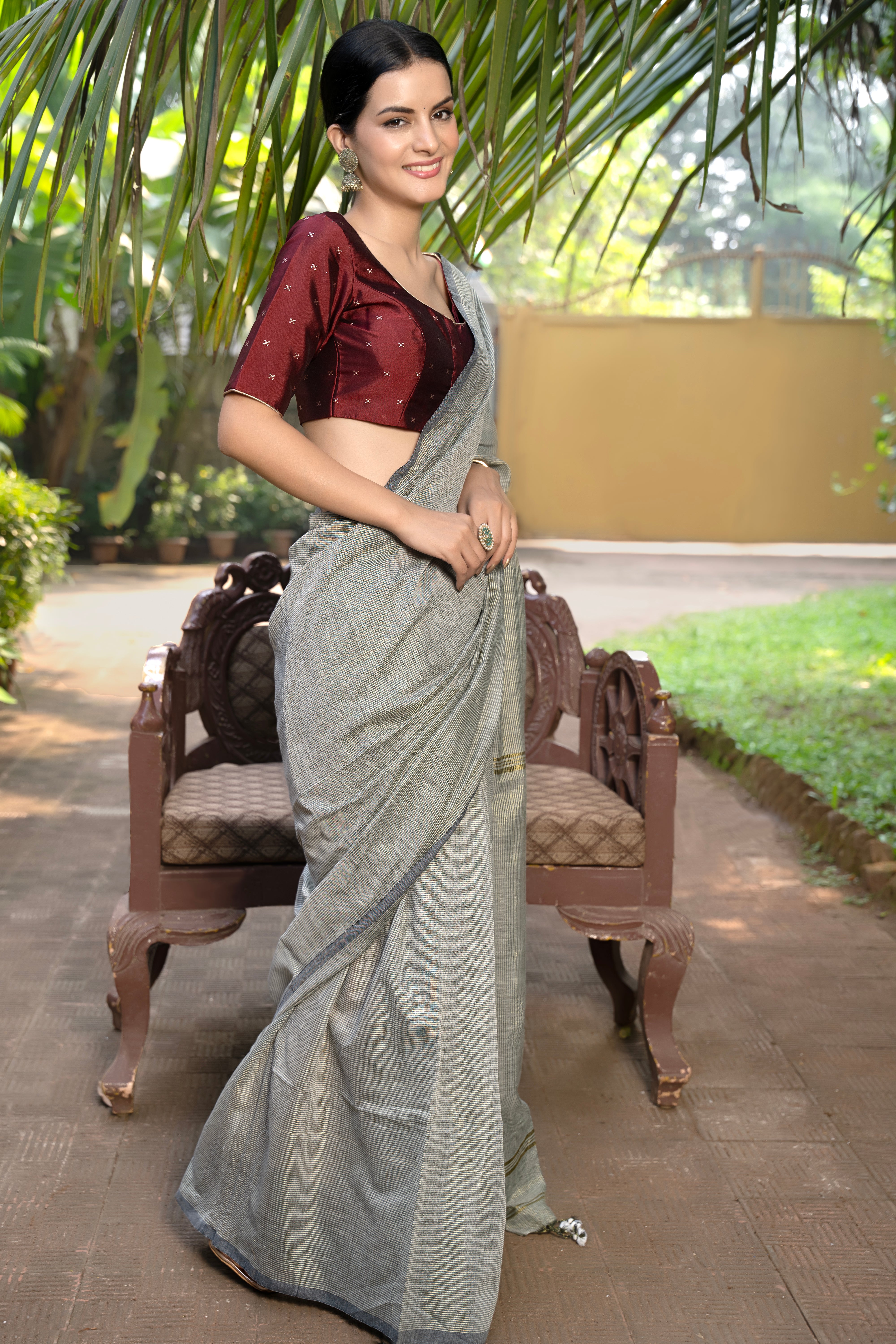 Grey Linen Saree